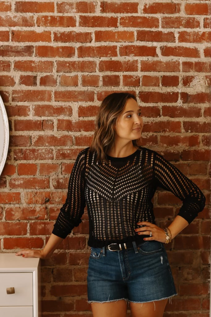 Sophia Open Knit Sweater – Parker Blue