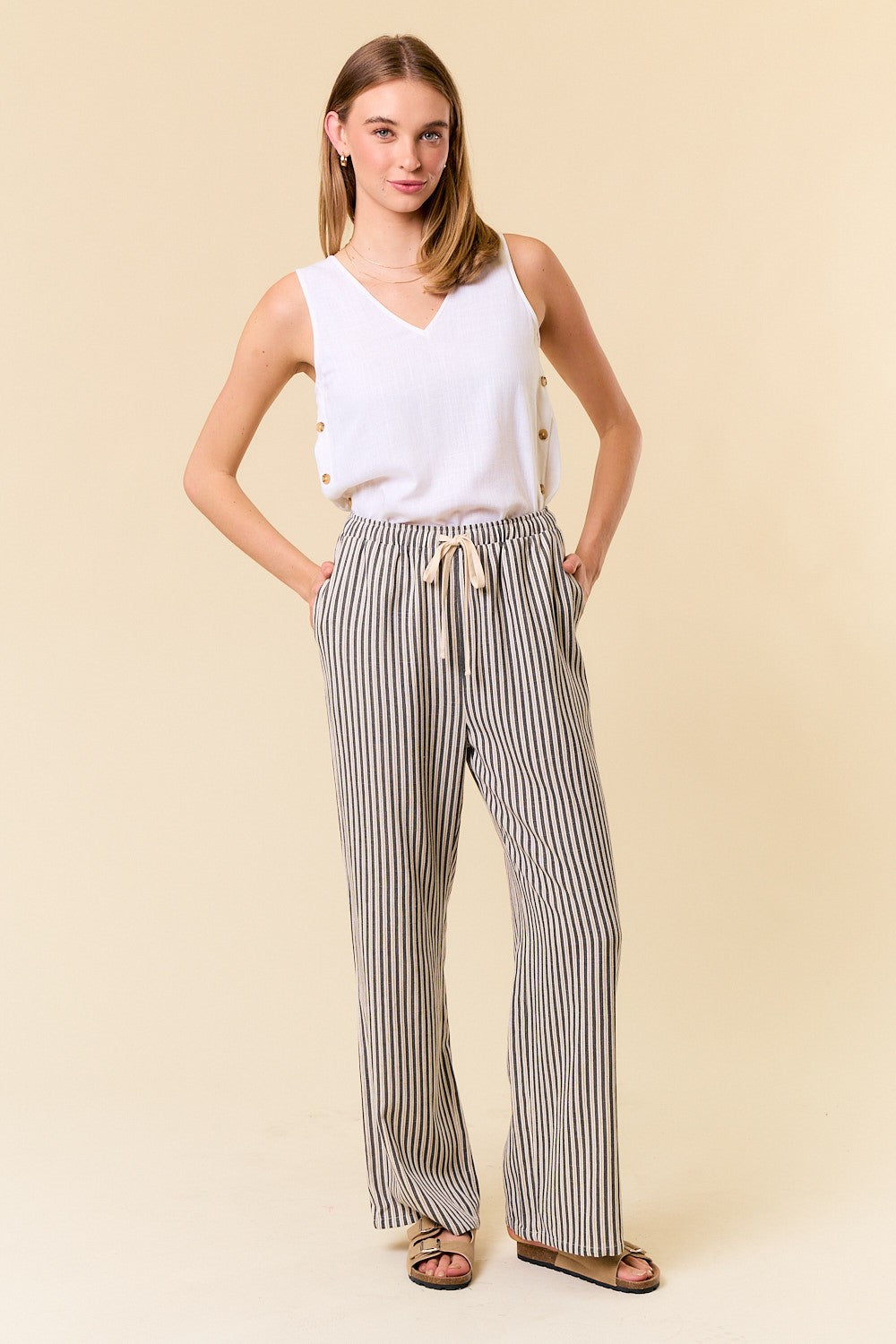 Blayke Linen Blend Stripe Wide Leg Pants W/Pocket