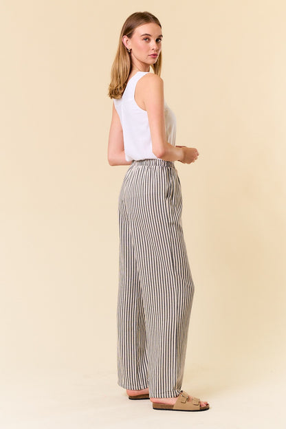 Blayke Linen Blend Stripe Wide Leg Pants W/Pocket