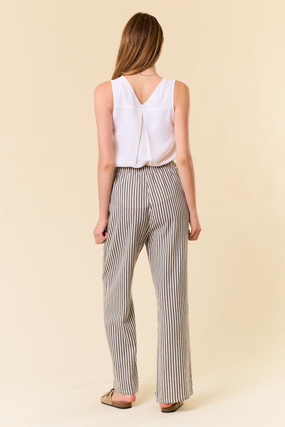 Blayke Linen Blend Stripe Wide Leg Pants W/Pocket