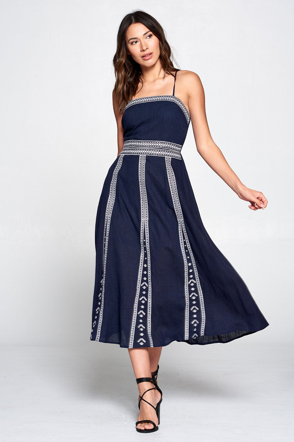 Capri Embroidered Linen Midi Dress Parker Blue Capri Embroidered Linen Midi Dress Parker Blue