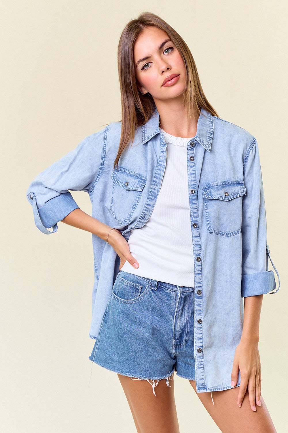 Carlie Acid Washed Chambray Button Down