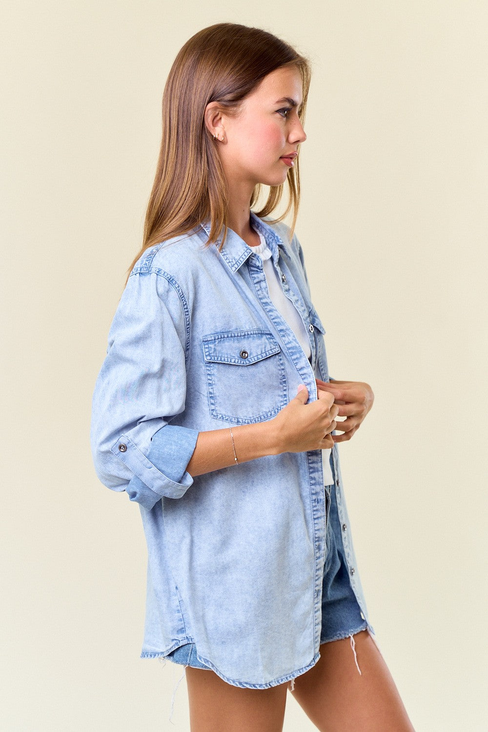 Carlie Acid Washed Chambray Button Down