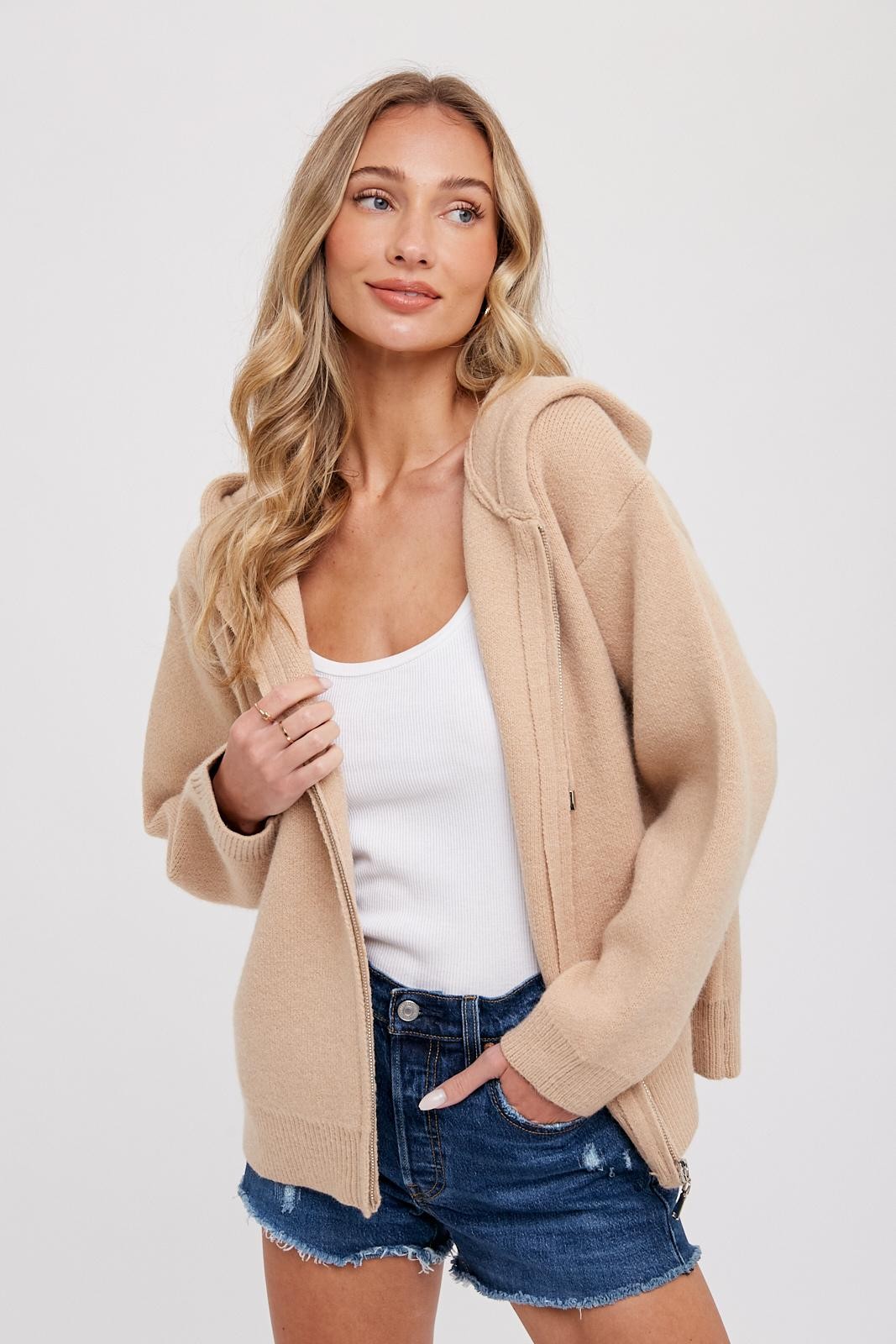 Cozy Hooded Zip Up Sweater Jacket